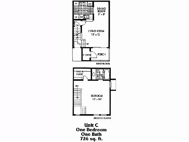 1 Bedroom  1 Bath Townhome 604 floor plan